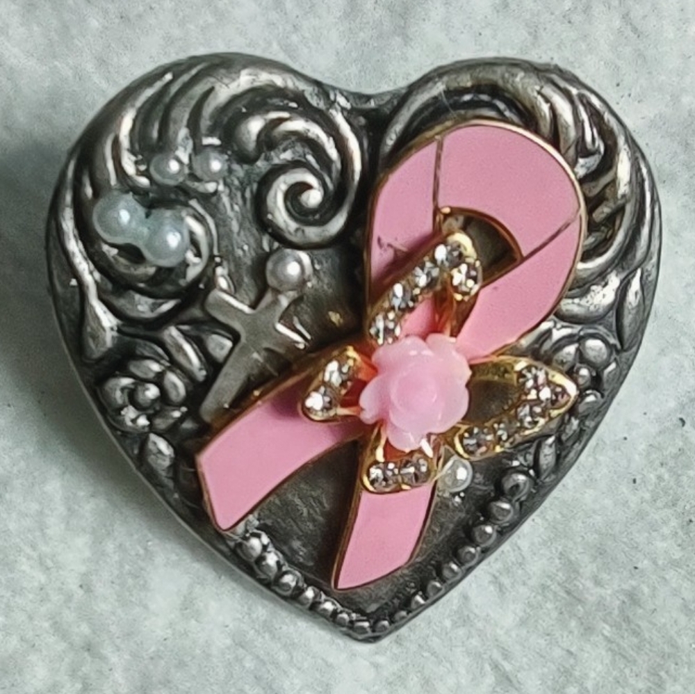 Pewter Heart with Pink Awareness Ribbon